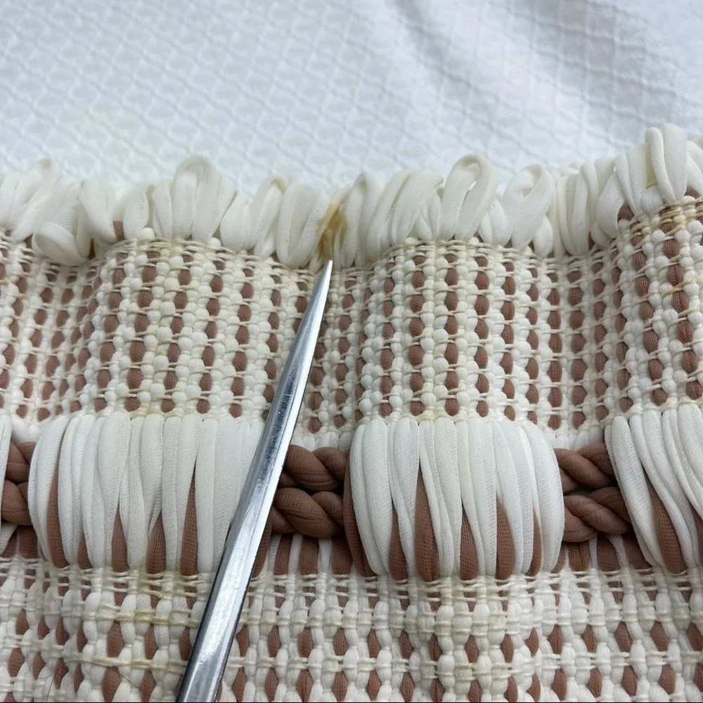 Handmade Stripe Crochet Pouch Cream Beige Tan Brown Pull‎ String Closure Sac Bag